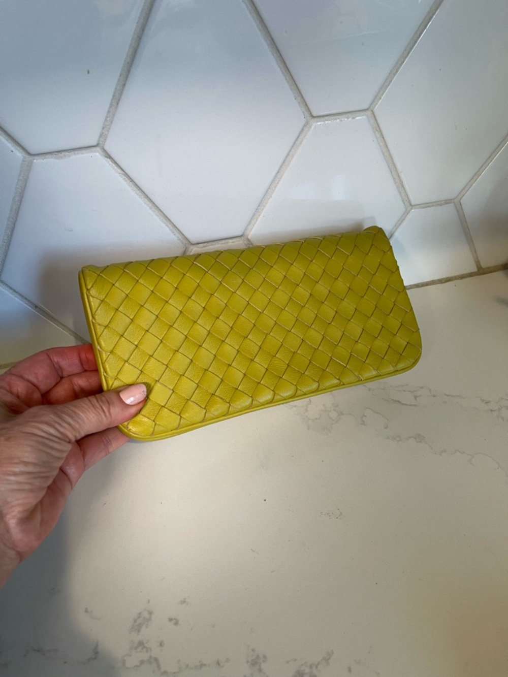 HOBO Chartreuse Woven Leather Zip Wallet - Picture 6 of 8